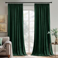 PONY DANCE Dark Green Velvet Blackout Curtains - Christmas Pencil Pleat Curtain