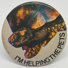 Tortoise I'm Helping The Pets Vintage Lapel Pin Badge Animal Awareness Campaign