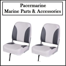 Pair Folding High Back Helm Seat Comfort XL 28oz Marine Vinyl Grey