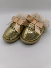 UGG Australia Girls Gold Sequin Bow Slippers Size 11 Faux Fur Lined
