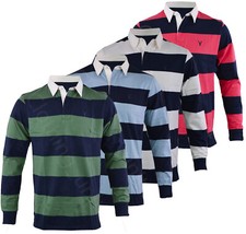 Mens Long Sleeve Rugby Polo Button Shirt Collared Striped Top Cotton M -3XL