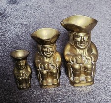 Vintage Set of 3 Graduated Brass Toby Jugs Character Figurines Barware Decor
