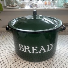 Vintage Large Enamel Bread Bin w/Lid - Green - Made in Poland