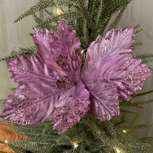 Lilac fabric poinsettia pick - lilac,
