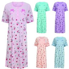 Nightdress Nightie Womens Cotton Blend Ladies Short Sleeve Button Floral Pattern