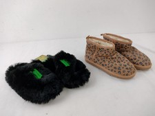 M&S 2Pcs Girls Shoe Bundle Size 1 Brown Animal Boots Black Wicked Slipper NEW F2