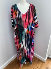 Ulla Popken Dress Size 22 24 Maxe V Neck Linen Cotton Mix Black Pink Lagenlook 