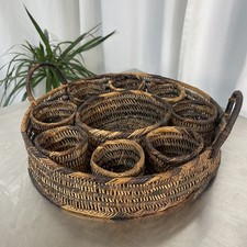 Vintage Wicker Drinks Carry Tray Cocktails Pimm’s Jug And Glass Serving 35cm