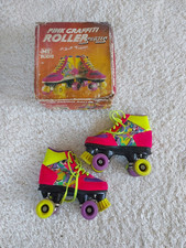 Vintage 80's Tru Toys Pink Graffiti Roller skates Boots Neon pair Size 2 