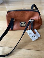 Valentina Italy Pebble Leather Dome Satchel Handbag Purse Tan Brown Small BNWT