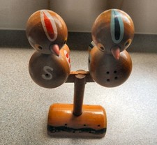 Vintage: 2 Painted Wooden Birds Sat on a Perch Salt & Pepper Pots. VGC.