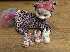 Kitty Surprise Pink Leopard Soft Toy Cat Plush With Three Kittens