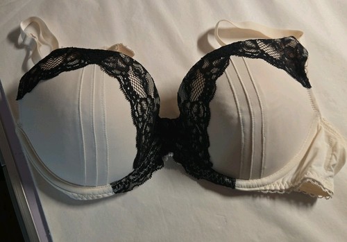 Women black cream bra - black,