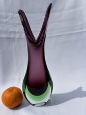 Murano Vintage Sommerso Lovely Art Glass Vase Purple Green Clear