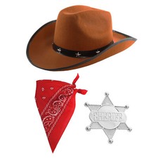 CHILD COWBOY FANCY DRESS COSTUME BROWN HAT BANDANA BADGE BOOK DAY WILD WEST