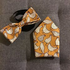Bow tie and pocket square set - Handmade in funky chicken fabric