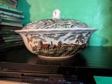 Staffordshire Myott Royal Mail Brown Transfer Ware Casserole Dish/Tureen Lidded