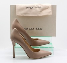 SERGIO ROSSI WOMENS COURT HEELS PUMPS UK 8 EU 41 BEIGE LEATHER RRP £450 AD