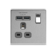 Newlec Brushed Steel Screwless Front Plates Switch Socket Shaver Cooker USB 13A