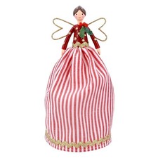 Gisela Graham Red & White Stripe Holly Design Fairy Christmas Tree Topper Decor