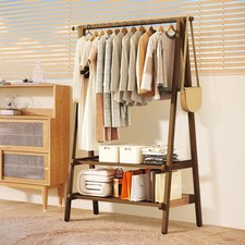 Foldable Bamboo Wooden Clothes Rail Rack Garment Hanging Stand Shoe StorageShelf