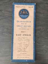 East Anglia - Vintage Cloth Quarter Inch Ordnance Survey Map - Sheet No 9 - 1952