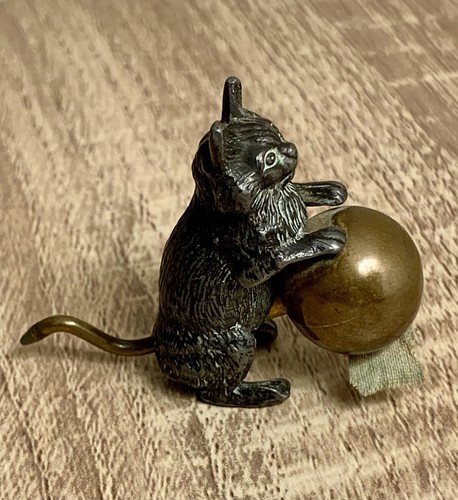 19thc french bronze cat tape - cat,