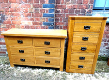  2 pieces Oak Furniture Land French Farmhouse Rustic Chest of Drawers 