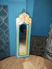 INDIAN VINTAGE HAND PAINTED TEMPLE WOODEN MIRROR - 34cm x 11cm