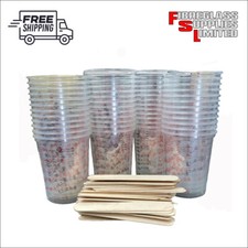 Calibrated Resin/Paint Mixing Cups x 50, 100 Wooden Mixing Sticks for GRP Resin
