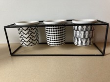 Sainsburys Home  Black & White Succulent Plant Pots x 3 on Black Pot Stand