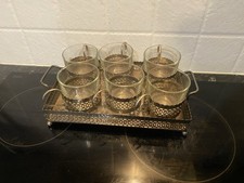 Vintage Duralex Coffee Cup And Tray Set, In Glass And Plated Metal. 6 Cups