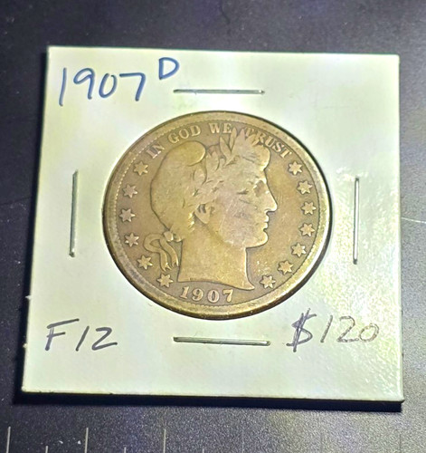 1907 barber half dollar - barber, f12