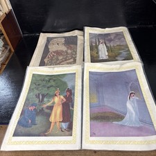 Antique Group Of 4 Large Colour Book Plates Prints Asian Oriental Themes