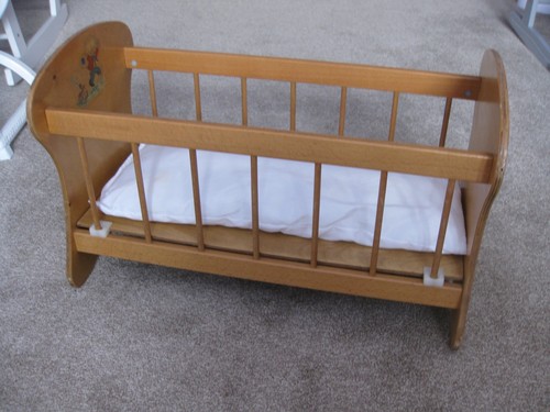 Vintage dolls wooden cot - vintage,