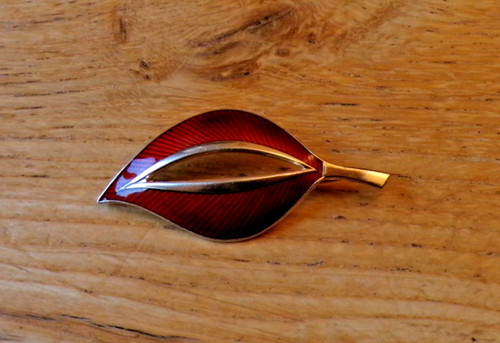 Sterling silver enamel - enamel, leaf