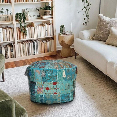 Indian handmade round pouf - handmade,