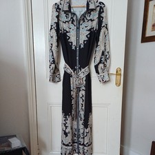 Stunning Black White Print Maxi Dress Uk 14