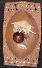 Melanesia tribal art Kwila Wood Bowl Carved Tiki Kiwi Oceania Pacific paua shell
