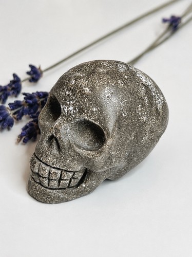 Golden pyrite skull - golden, crystal