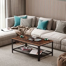 2-Tier Wooden Coffee Table Retro Industrial Style Side Desk Living Room Shelf