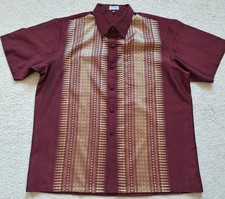 Thai Silk Burgundy Short Sleeved Embroidered Silk Shirt Size 2XL (NWOT)