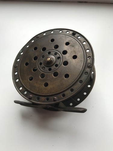 Antique brass fishing reel - , by