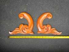 Pair Ornate Wood Carved Scroll Appliques Furniture Corner Accents Vintage