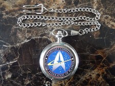STAR TREK STARFLEET COMMAND CHROME POCKET WATCH WITH CHAIN (3)