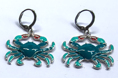 Turquoise blue crab earrings - crab,