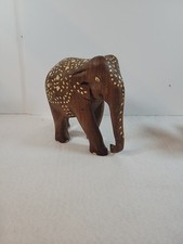 Vintage Indian Elephant Wood Inlaid Hand Carved Elephant 7 X 8 Inch Approx