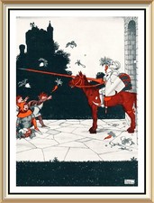 Original 1916 Antique W Heath Robinson Old Art Print SIR GALAHAD Medieval Knight