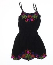 Topshop Women’s Black Floral Embroidered Slip Dress Size 10 Summer Boho
