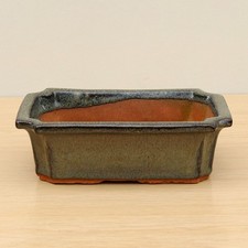 7.5 Inch Green Glazed Rectangular Used Bonsai Pot